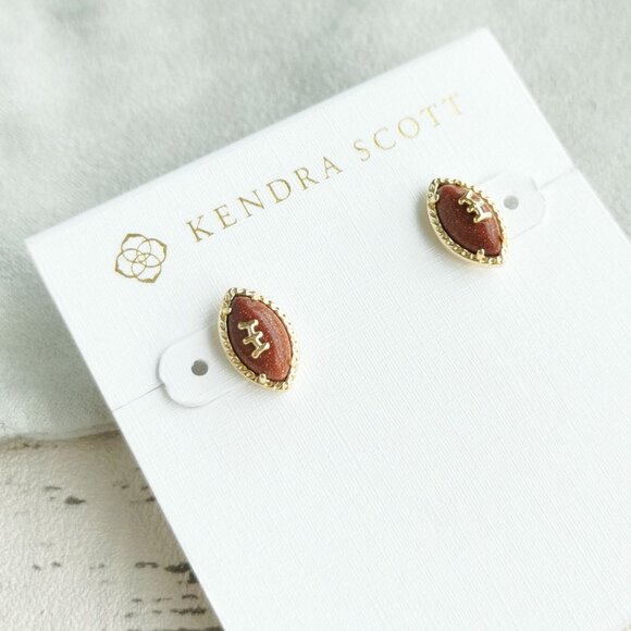 Kendra Scott Gold Orange Goldstone Stud Earrings - Football - Picture 2 of 4